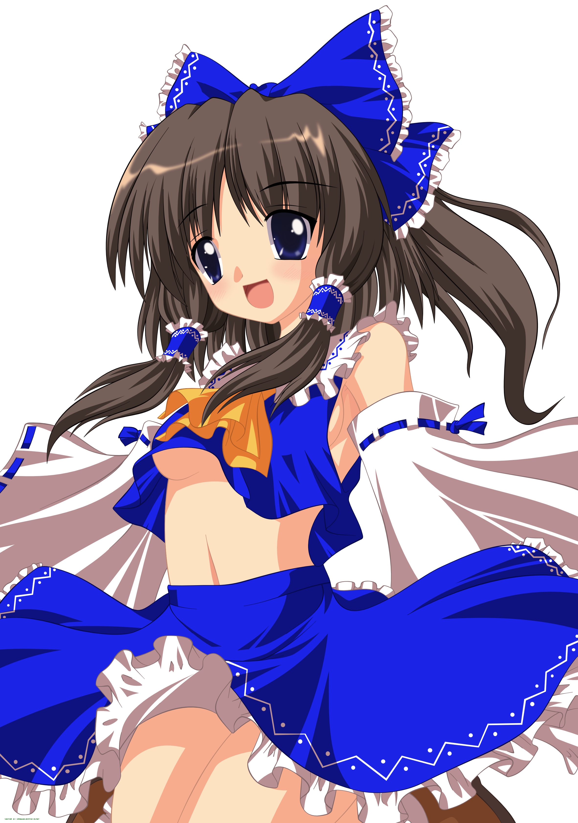 hakurei reimu, immaterial and missing power, touhou, absurdres, derivative work, highres, vector trace, 1girl, alternate color, breasts, female focus, player 2, skirt, solo, transparent background, underboob