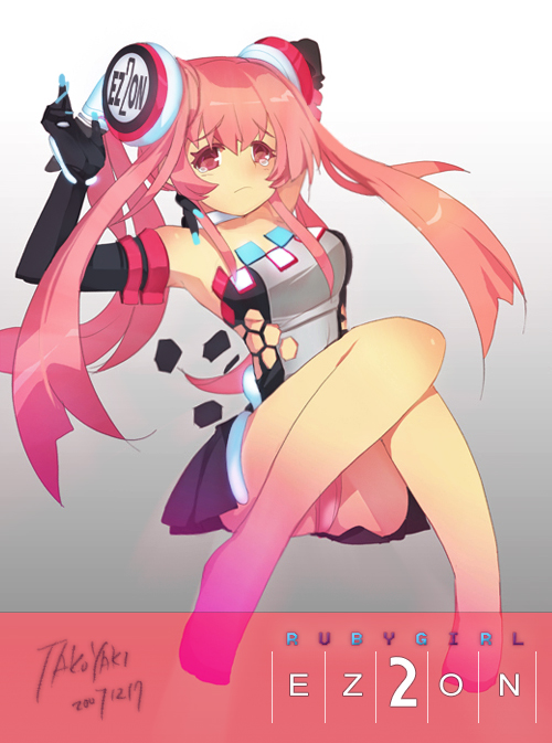 tako ashin, 1girl, armpits, barefoot, female focus, panties, red eyes, red hair, solo, tears, twintails, underwear
