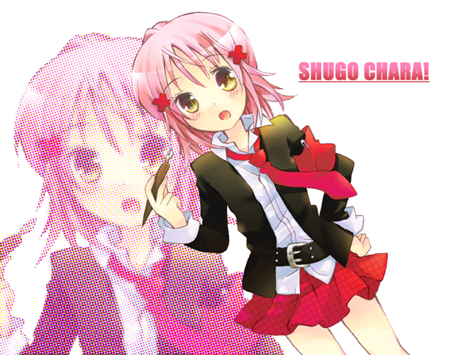 tachitsu teto, hinamori amu, shugo chara!, bad id, bad pixiv id, 1girl, blush, female focus, hair ornament, necktie, pink hair, school uniform, serafuku, skirt, solo, zoom layer