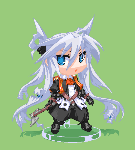 mof, mof's silver haired twintailed girl, original, silver hair, lowres, 1girl, armor, axe, blue eyes, boots, bow, female focus, gauntlets, hair bow, hatchet, hatchet (axe), living hair, long hair, oekaki, simple background, solo, twintails, very long hair, weapon
