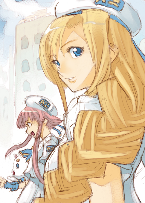 hirokiku, alicia florence, mizunashi akari, aria (manga), bad id, bad pixiv id, 00s, 2girls, beret, blonde hair, blouse, blue eyes, braid, from behind, from side, green eyes, hat, long hair, long sleeves, looking back, multiple girls, pink hair, profile, shirt, sidelocks, single braid, white shirt