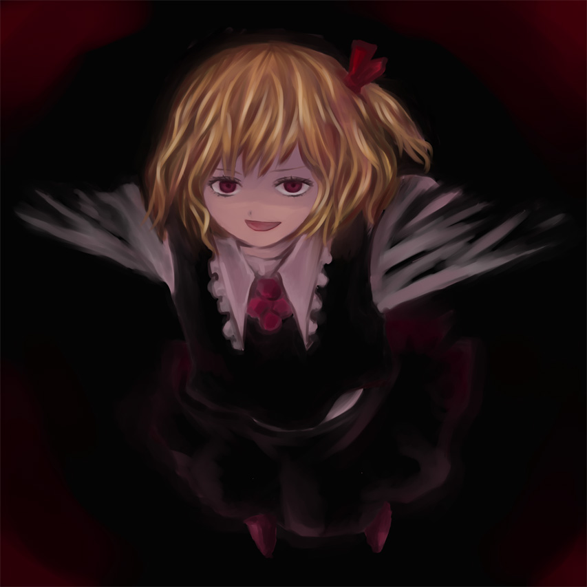 shippori, shishou, rumia, embodiment of scarlet devil, touhou, 1girl, blonde hair, female focus, hair ribbon, necktie, red eyes, ribbon, short hair, solo