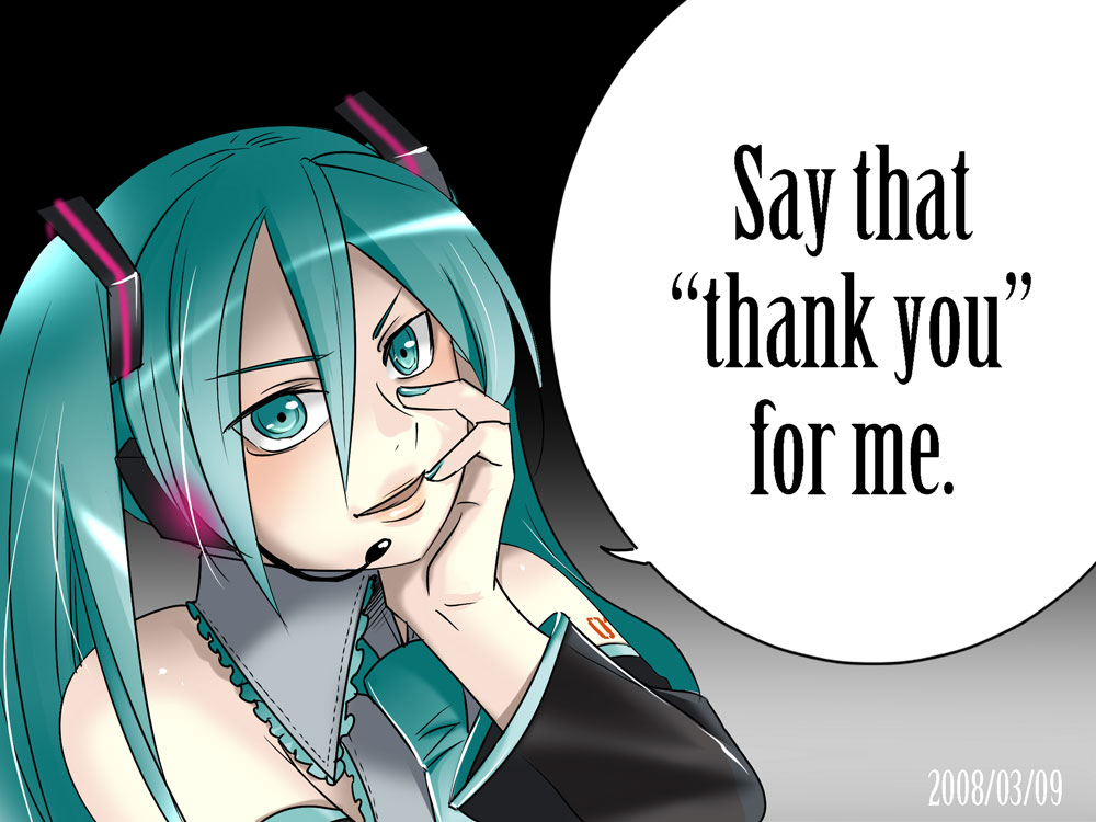 caffein, hatsune miku, vocaloid, 1girl, aqua hair, english text, female focus, head rest, lips, microphone, smile, solo