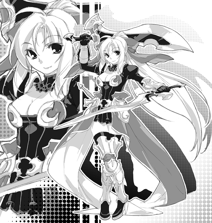kousaki rui, original, tagme, fantasy, greyscale, monochrome, solo, thighhighs, zoom layer