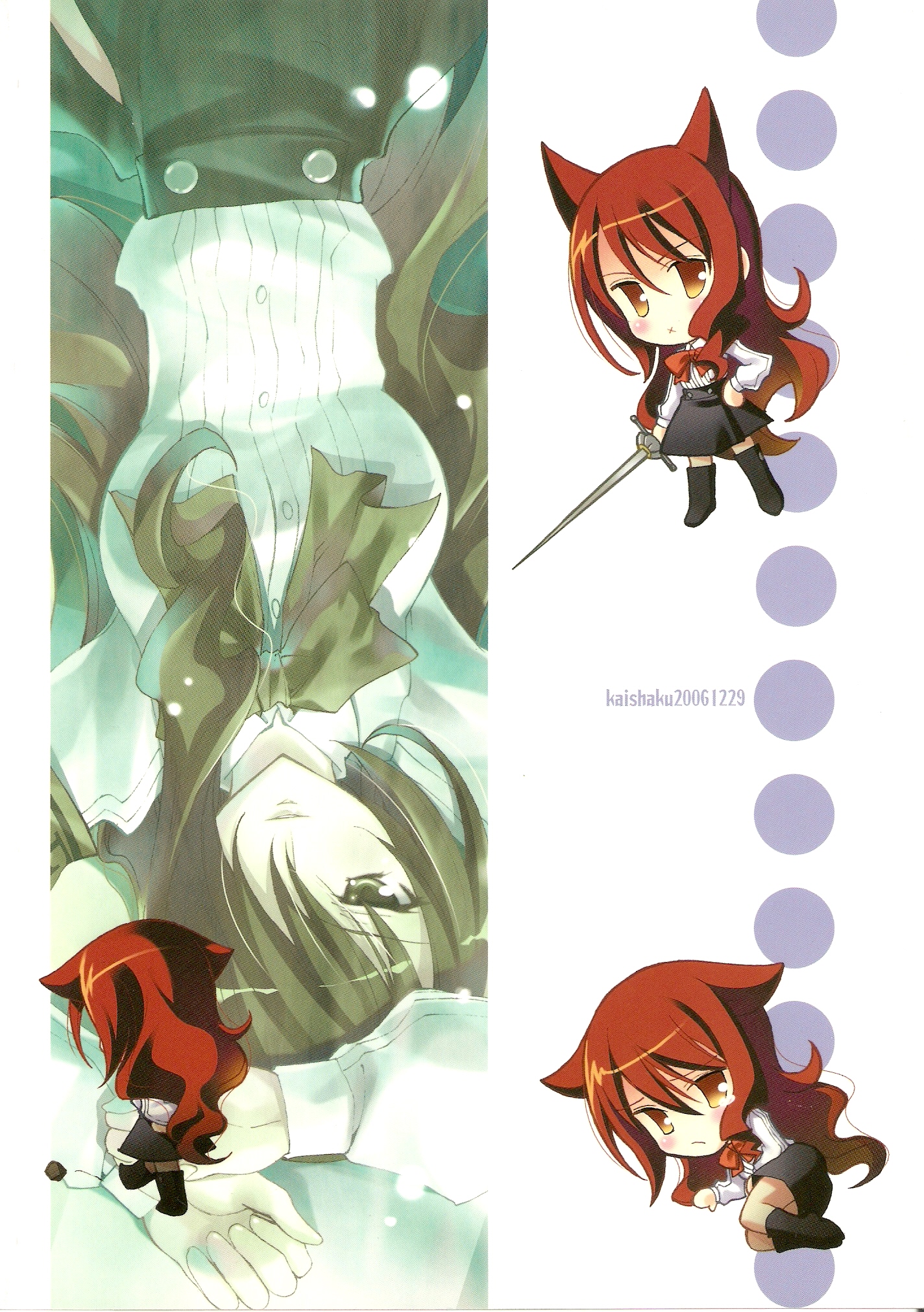 kaishaku, kirijou mitsuru, atlus, persona, persona 3, highres, 1girl, chibi, hair over one eye, long hair, red eyes, red hair, school uniform