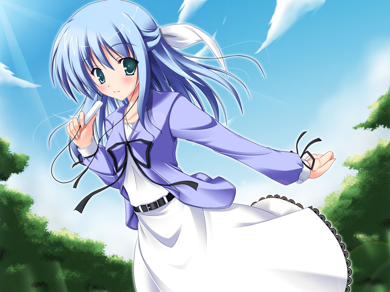 yoshiharu, original, 1girl, blue eyes, blue hair, cardigan, digital media player, digital walkman, female focus, matching hair/eyes, solo