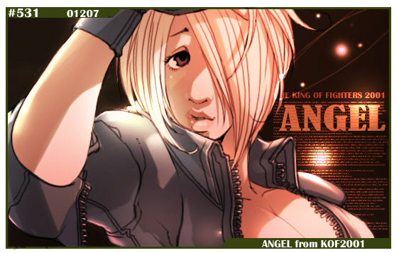 falcoon, angel (kof), snk, the king of fighters, 1girl, breasts, character name, cleavage, copyright name, female focus, hair over one eye, huge breasts, large breasts, lips, parted lips, solo, white hair