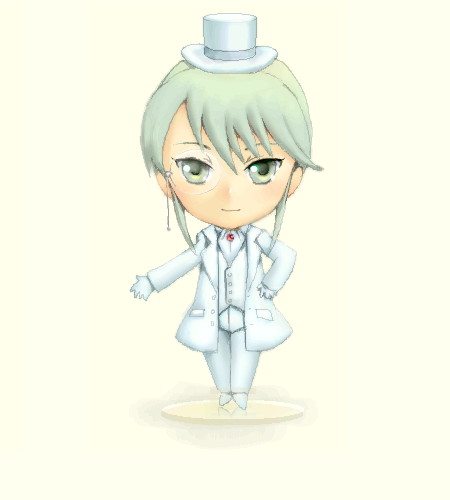 yagisaka seto, jochuu-san's master, nendoroid, original, lowres, md5 mismatch, 1boy, chibi, hand on own hip, hat, male focus, monocle, monocle chain, oekaki, solo