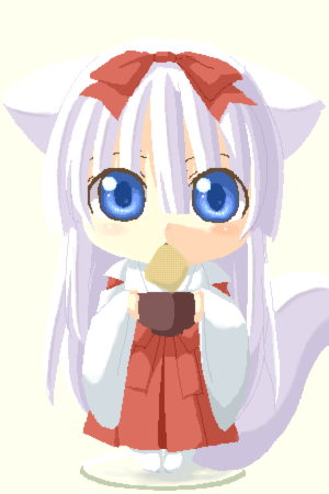 lowres, 1girl, animal ears, chibi, female focus, hakama, hakama skirt, japanese clothes, miko, oekaki, red hakama, skirt, solo