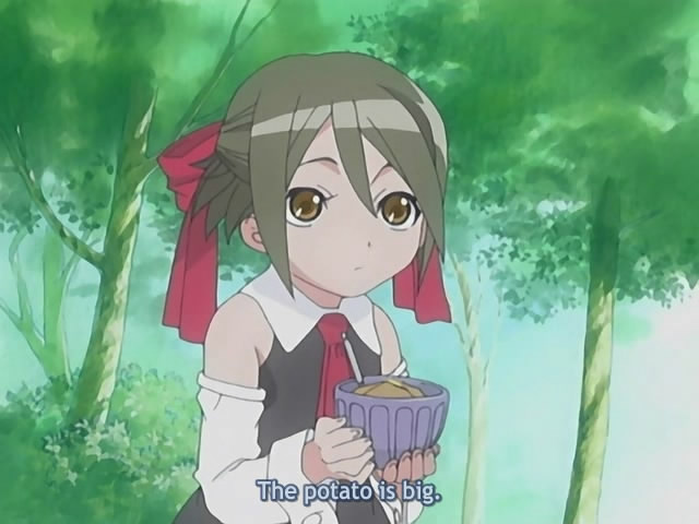 aino ai, aria (manga), tagme, 00s, 1girl, brown eyes, child, female focus, green hair, potato, solo