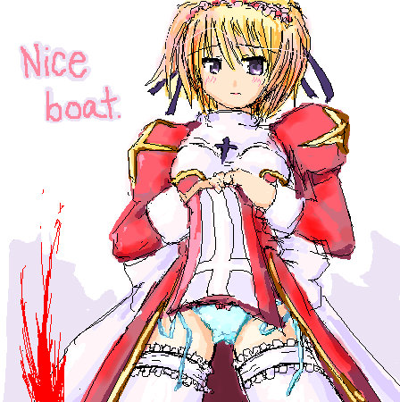 eternalspherex, high priest (ragnarok online), ragnarok online, lowres, 1girl, blue panties, bow, bow panties, female focus, meme, nice boat (meme), oekaki, panties, priestess, side-tie panties, solo, thighhighs, underwear, upskirt