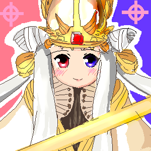 eternalspherex, ragnarok online, lowres, 1girl, blush, crown, female focus, heterochromia, oekaki, smile, solo