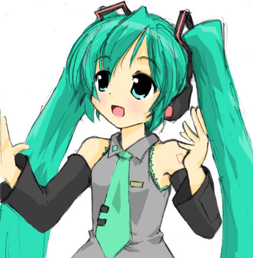 hatsune miku, 4chan, vocaloid, green hair, meme, necktie, oekaki, promotions (meme), twintails