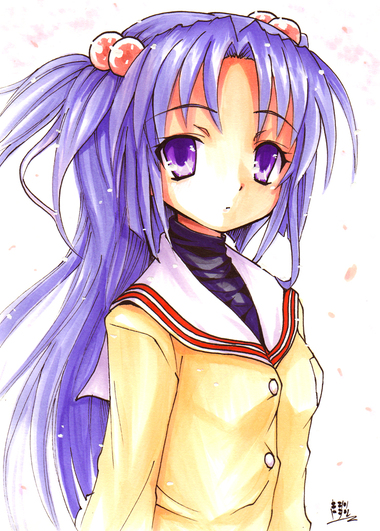 kishiri toworu, ichinose kotomi, clannad, long hair, purple hair, school uniform