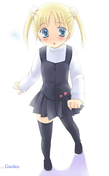 koyuki (2smj), koyuki (artist), tagme, blonde hair, blue eyes, solo, thighhighs, twintails