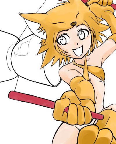 moonlight flower, ragnarok online, lowres, 1girl, :d, blonde hair, female focus, looking at viewer, open mouth, short hair, simple background, smile, solo, white background, yellow eyes