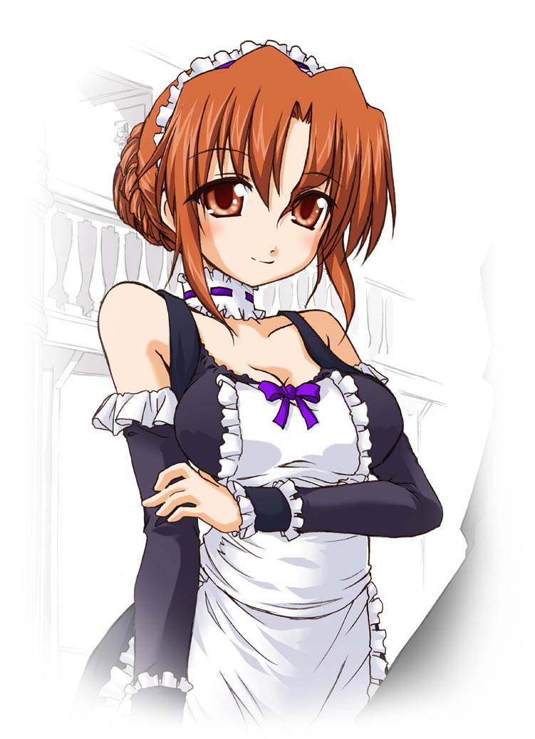 ndemotte, maria (hayate no gotoku!), hayate no gotoku!, 00s, 1girl, breasts, choker, cleavage, detached sleeves, female focus, maid, orange hair, solo