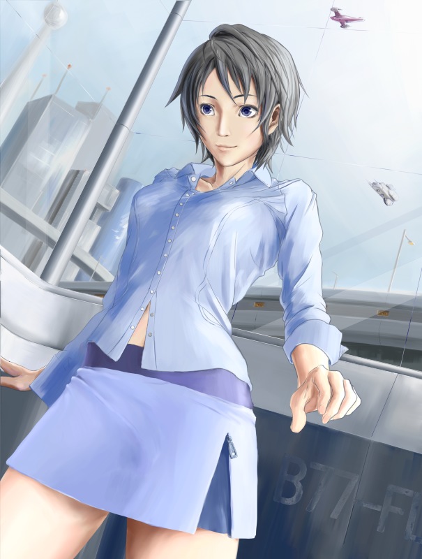 miyahara koumei, original, 1girl, black eyes, blue hair, female focus, short hair, solo