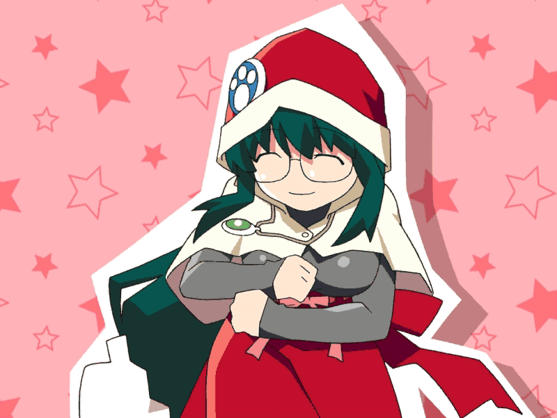 ai (popotan), popotan, animated, animated gif, 00s, badge, brooch, button badge, dancing, dress, glasses, green hair, happy, hat, jewelry, long sleeves, necklace, pendant, pin, poncho, sash, solo