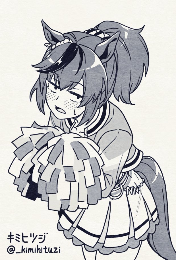 kimihitsuji, nice nature (run&win) (umamusume), nice nature (umamusume), umamusume, 1girl, animal ears, greyscale, horse ears, horse girl, horse tail, monochrome, tail