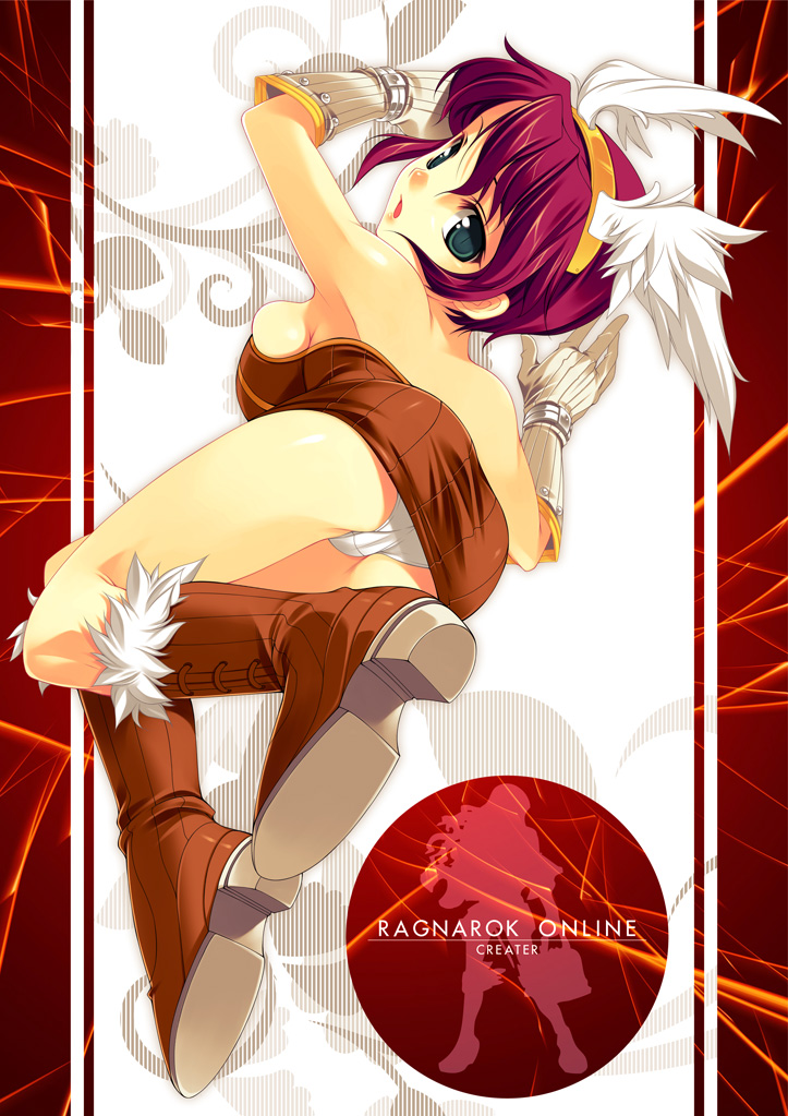 kinoshita ichi, alchemist (ragnarok online), ragnarok online, 1girl, alchemist, female focus, panties, solo, underwear, upskirt, white panties