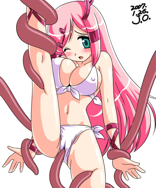 bikini, blush, long hair, swimsuit, teasing, tentacles