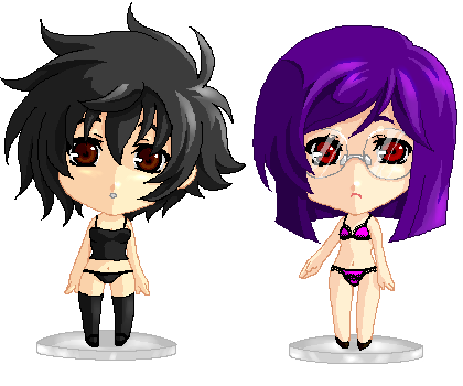 setsuna f. seiei, tieria erde, gundam, gundam 00, nendoroid, gender request, lowres, 00s, 2girls, bra, chibi, figure, genderswap, glasses, lingerie, multiple girls, oekaki, panties, thighhighs, underwear, underwear only