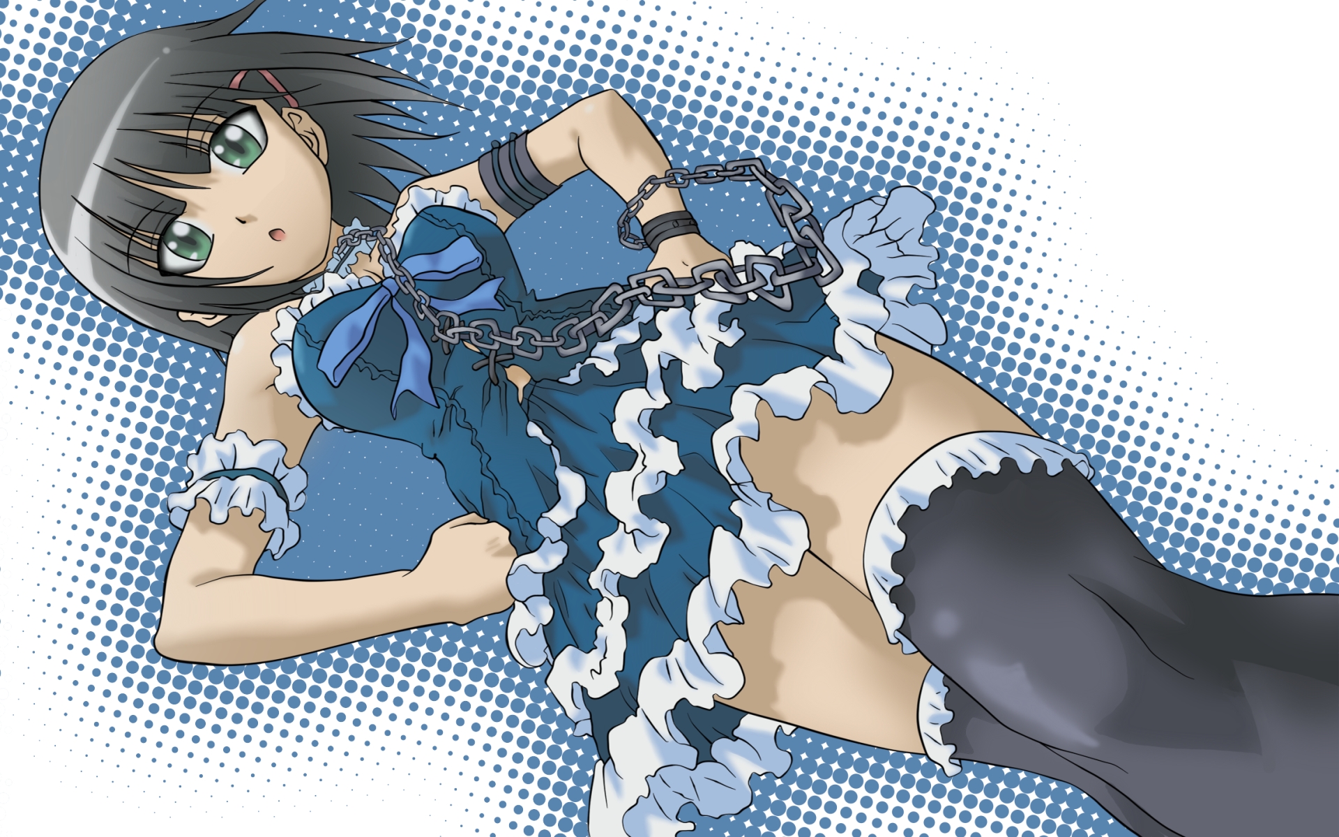aizawa sakuya, hayate no gotoku!, screencap, striped, derivative work, highres, vector trace, 00s, chain, solo, thighhighs