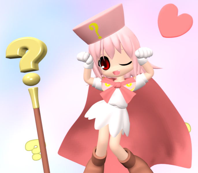 tosh (monoxide), hatena yousei, benesse, bad id, bad pixiv id, 1girl, 3d, caramelldansen, female focus, hat, one eye closed, pink hair, pink hat, red eyes, solo, wink