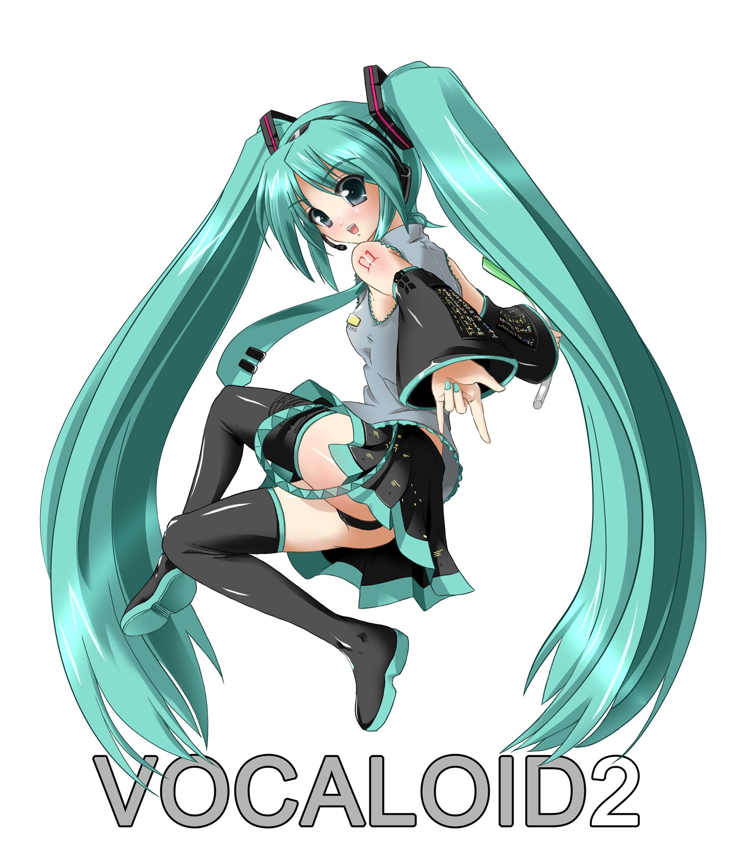 sakura sora, hatsune miku, vocaloid, bad id, bad pixiv id, highres, 1girl, ass, female focus, legs, long hair, skirt, solo, thighhighs, twintails, very long hair