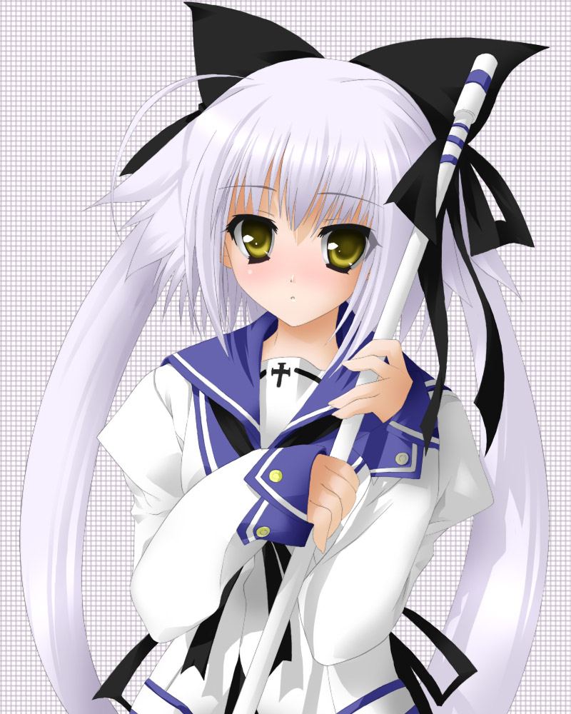 sakura sora, silver hair, bad id, bad pixiv id, 1girl, female focus, solo, twintails, yellow eyes