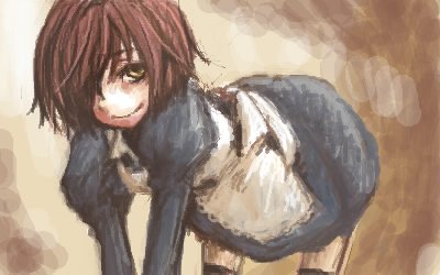drawfag, yakui, futaba channel, nijiura maids, lowres, 1girl, bent over, female focus, maid, oekaki, purple hair, solo, thighhighs