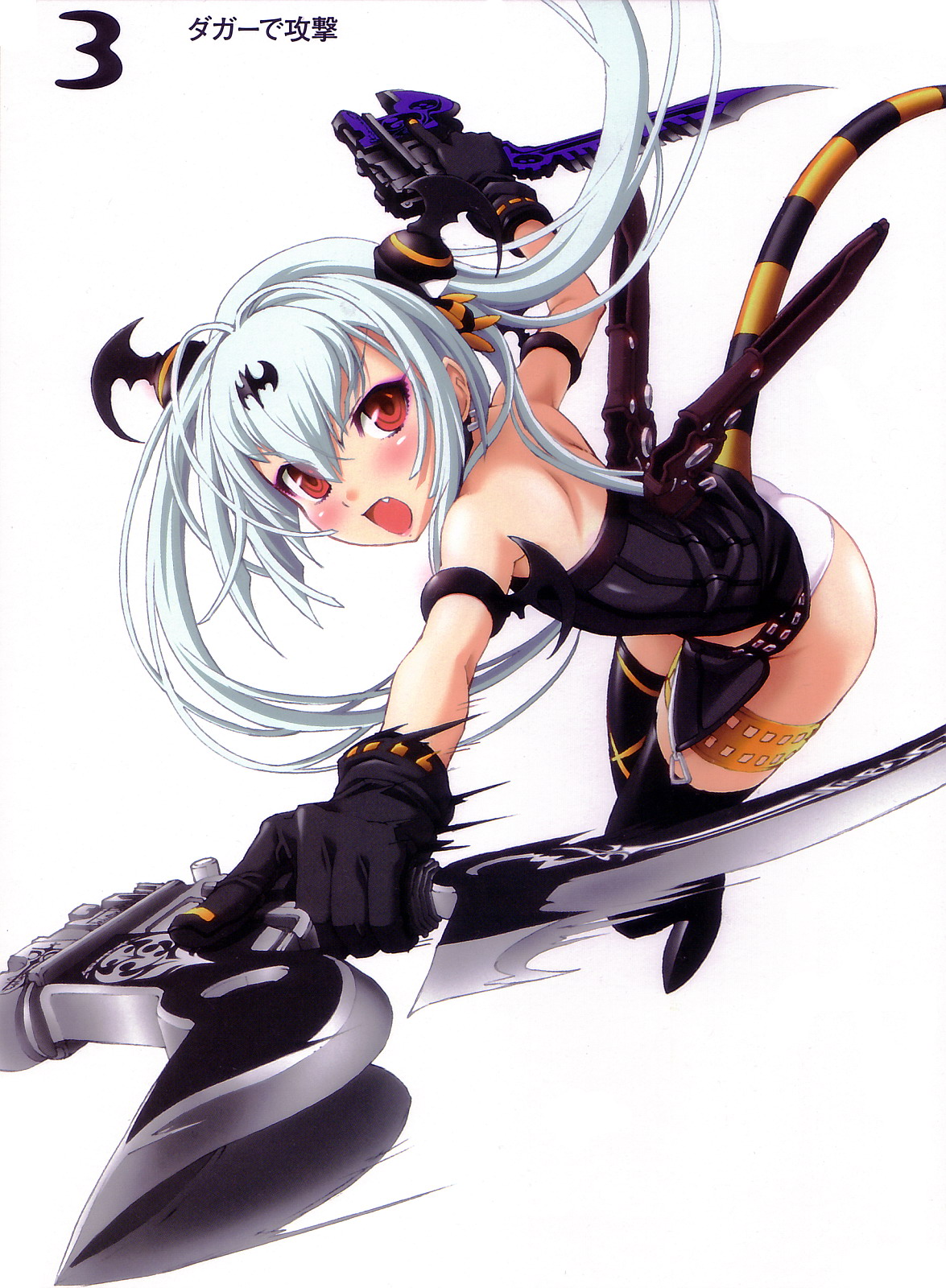 nishii (damnedrive), alice (queen's gate), nitroplus, queen's blade, queen's gate, highres, 00s, 1girl, albino, female focus, gun, panties, red eyes, solo, thighhighs, underwear, weapon, white hair
