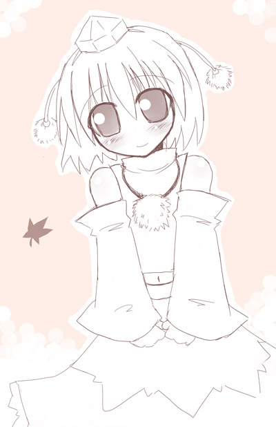 arayama reiichi, inubashiri momiji, touhou, 1girl, female focus, monochrome, pink theme, solo