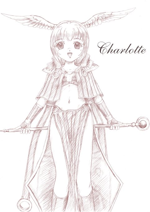 sage (ragnarok online), ragnarok online, 1girl, boots, bra, cape, female focus, head wings, looking at viewer, navel, short hair, simple background, solo, teeth, underwear, wand, wings
