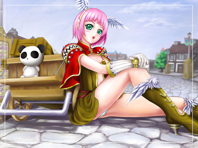 creator (ragnarok online), ragnarok online, tagme, boots, gloves, panda, pink hair, solo, yellow boots