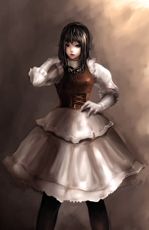 asanuma, original, bad id, bad pixiv id, 1girl, black hair, female focus, goth fashion, solo