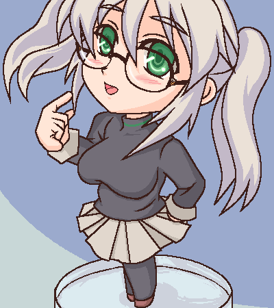 lowres, tagme, chibi, glasses, oekaki, pantyhose, skirt, solo, twintails