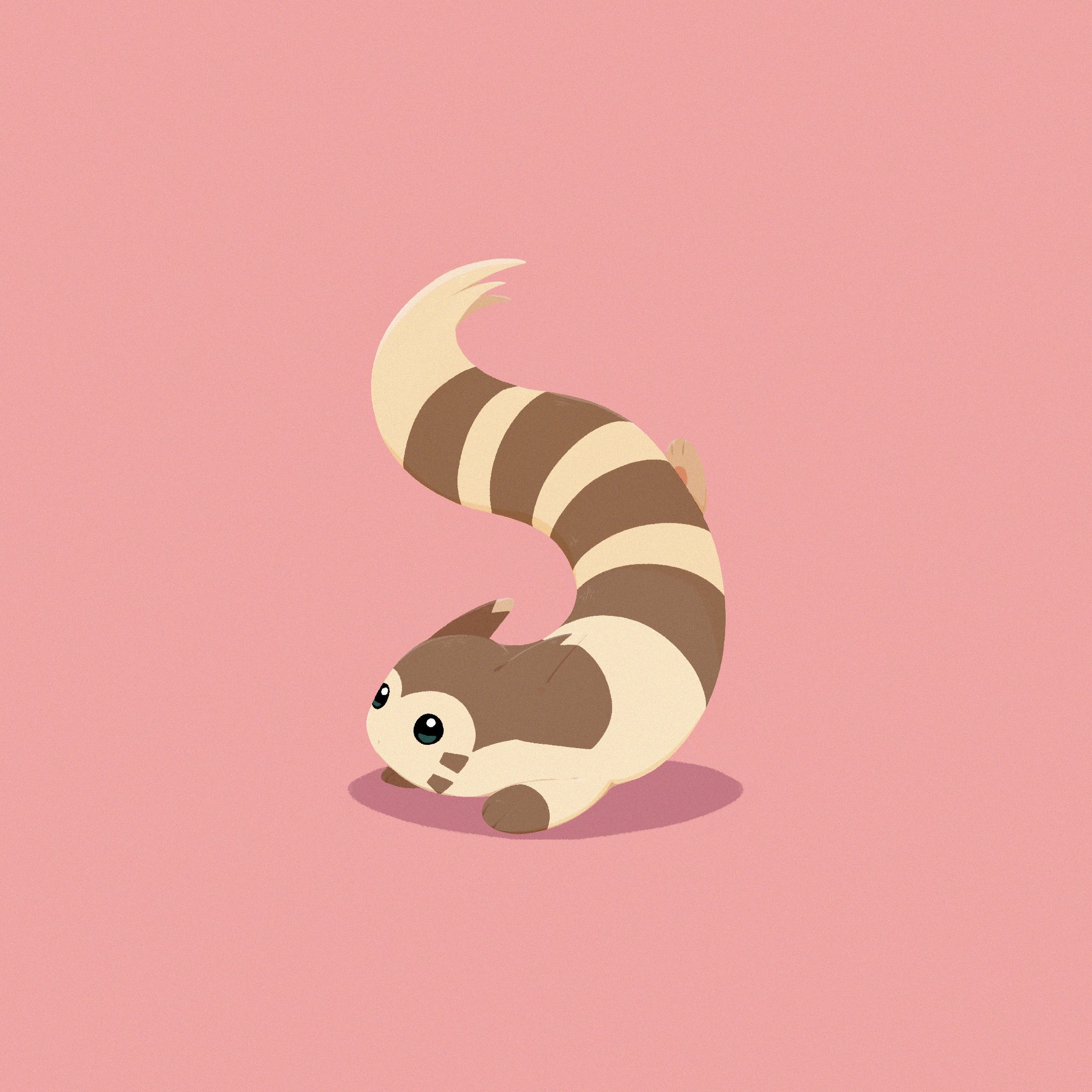 afuron, furret, nintendo, pokemon, commentary request, highres, black eyes, full body, gen 2 pokemon, no humans, pink background, pokemon (creature), pokemon focus, solo