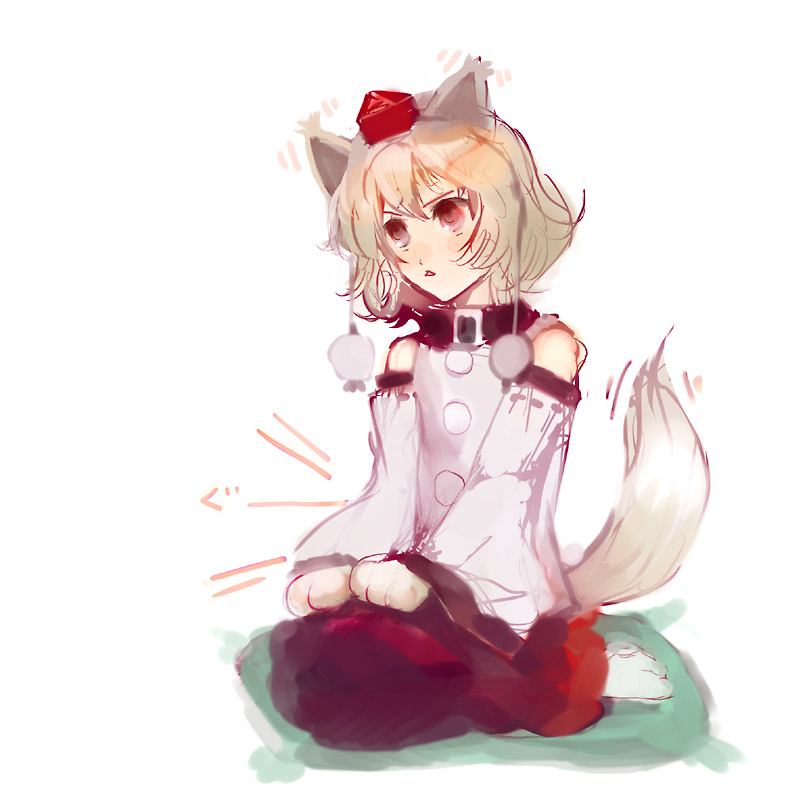 nokishita, inubashiri momiji, touhou, 1girl, animal ears, female focus, seiza, sitting, solo, tail, wolf ears