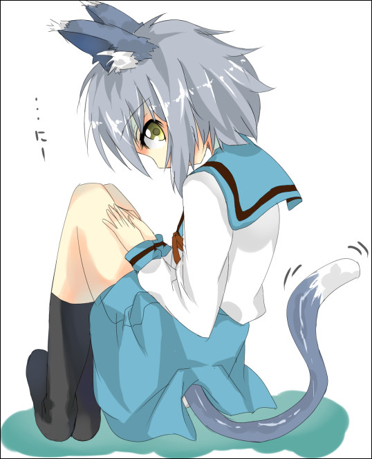 shingetsu takehito, nagato yuki, suzumiya haruhi no yuuutsu, 00s, animal ears, cat ears, cat tail, school uniform, serafuku, solo, tail