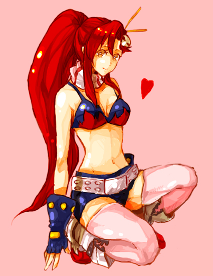 dada, dada (dolce), yoko littner, tengen toppa gurren lagann, 00s, 1girl, bikini, bikini top only, female focus, long hair, ponytail, red hair, solo, swimsuit, thighhighs, yellow eyes