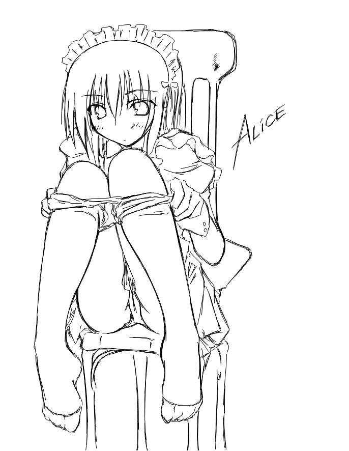 kaminagi (kaminagi-tei), alice (ragnarok online), ragnarok online, 1girl, female focus, greyscale, maid, monochrome, panties, pantyhose, solo, uncensored, underwear