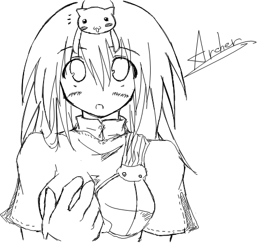 kaminagi (kaminagi-tei), archer (fate), archer (ragnarok online), fate (series), ragnarok online, tagme, armor, breastplate, greyscale, monochrome, solo