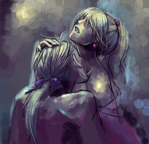 edgar roni figaro, tina branford, final fantasy, final fantasy vi, lowres, 1990s (style), blonde hair, blue eyes, dark, earrings, green hair, jewelry, kiss, open mouth, ponytail