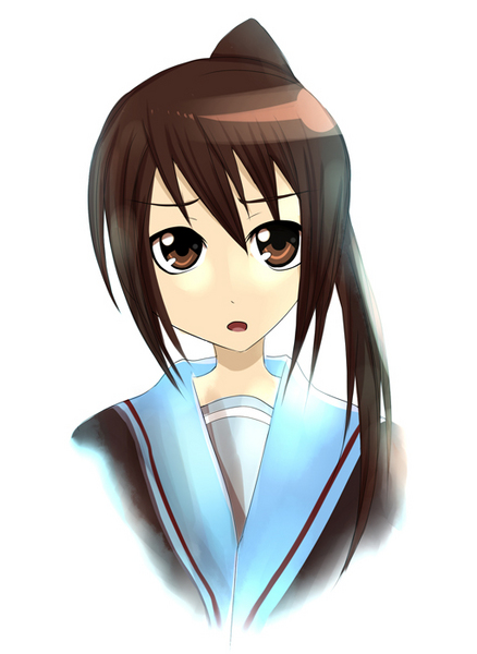 kyon, kyonko, suzumiya haruhi no yuuutsu, gender request, 00s, 1girl, female focus, flat chest, genderswap, gradient background, ponytail, school uniform, serafuku, solo
