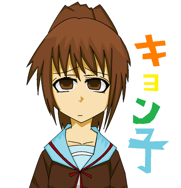 hiro (hiro0529), kyon, kyonko, suzumiya haruhi no yuuutsu, resized, cardigan, genderswap, pixiv thumbnail, ponytail, school uniform, serafuku, solo