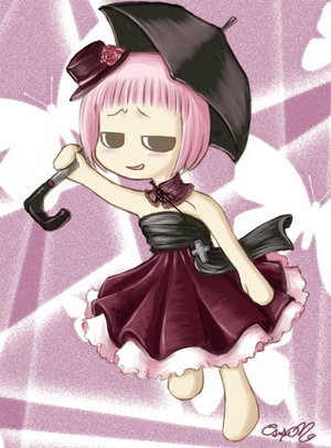 guu (jungle wa itsumo), jungle wa itsumo hare nochi guu, lowres, 1girl, female focus, gothic lolita, hat, lolita fashion, pink hair, solo, umbrella