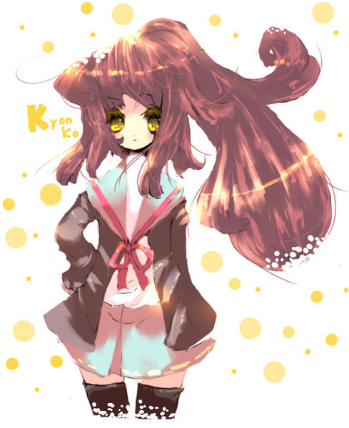 kyon, kyonko, suzumiya haruhi no yuuutsu, 00s, 1girl, black thighhighs, female focus, genderswap, genderswap (mtf), ponytail, school uniform, serafuku, solo, thighhighs