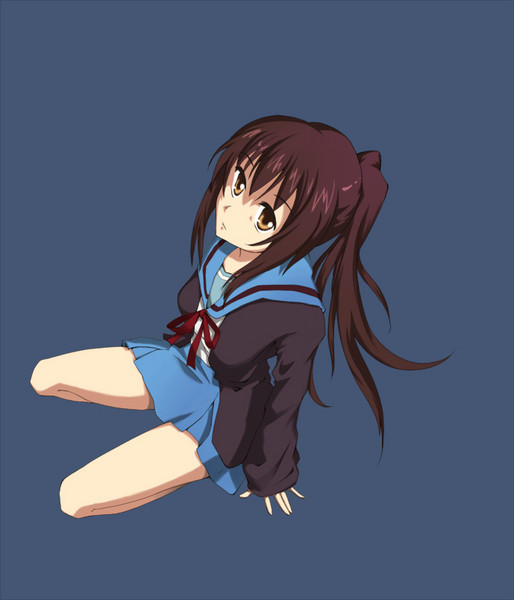 yuru (kashima), kyon, kyonko, suzumiya haruhi no yuuutsu, resized, cardigan, genderswap, pixiv thumbnail, ponytail, school uniform, serafuku, solo